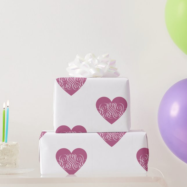 Pink Filigree Heart Pattern Elegant Valentine's  Wrapping Paper (Party Gifts)