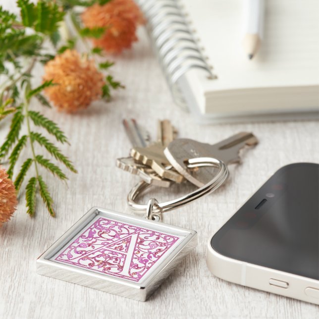 Pink Filigree Monogram A Keychain (Side)