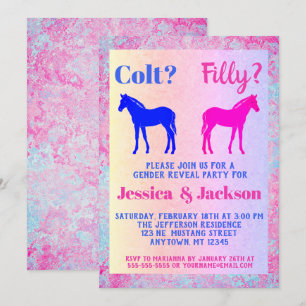 Pink Filly & Blue Colt Western Style Gender Reveal Invitation