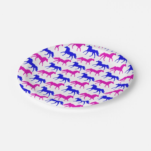 Pink Filly & Blue Colt Western Style Gender Reveal Paper Plate (Angled)