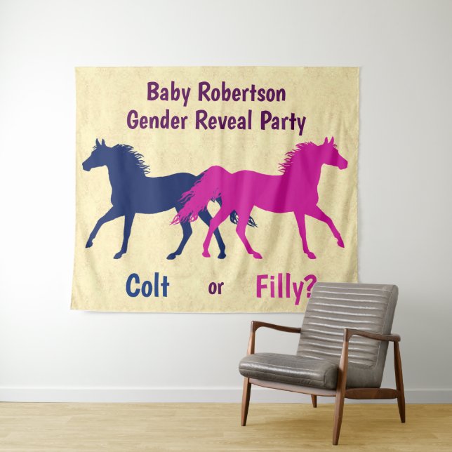 Pink Filly or Blue Colt Gender Reveal Party Tapestry (In Situ (Horizontal))