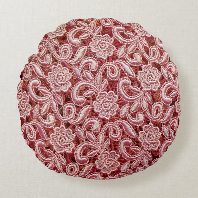 Pink fine lace texture with seamless beautiful vin round pillow (Front)