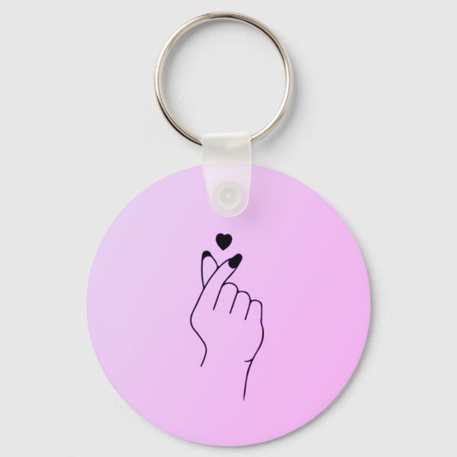 Pink finger heart keychain (Front)