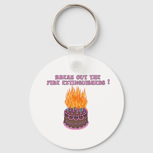 Pink Fire Extinguishers Birthday Cake Keychain (Front)