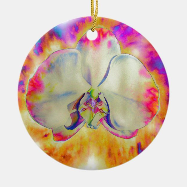 Pink fire orchid ceramic ornament (Front)
