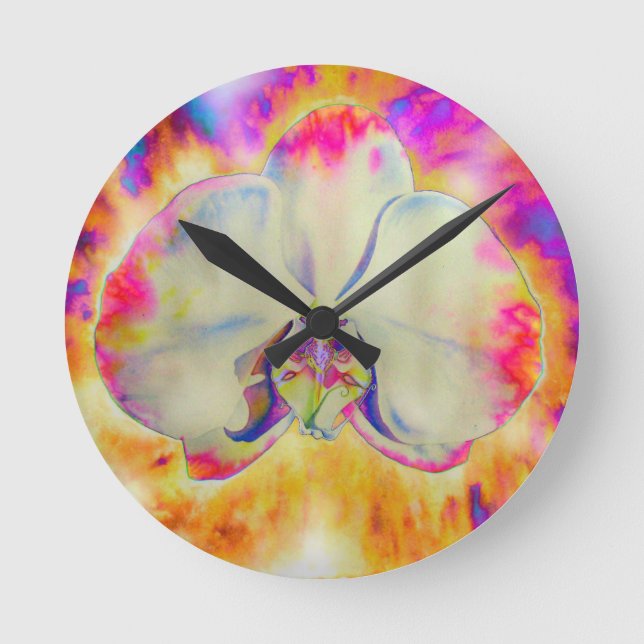 Pink fire orchid round clock (Front)
