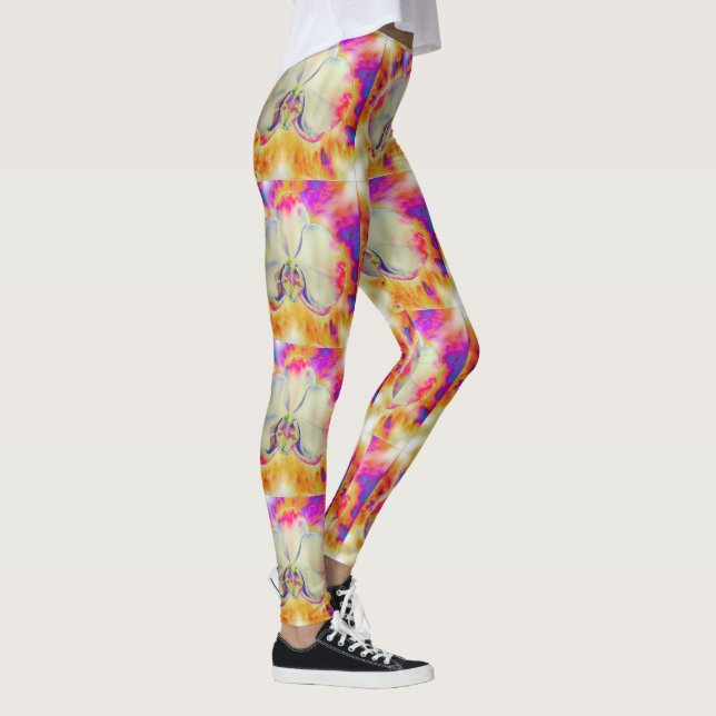 Pink Fire Orchid,  surreal watercolor florals  Leggings (Right)
