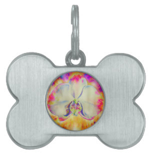 Pink Fire Orchid,  surreal watercolor florals  Pet Name Tag