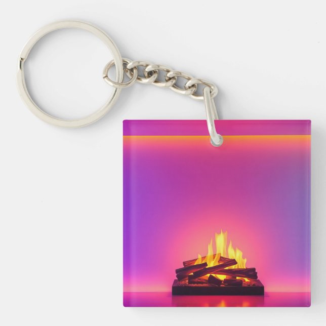 Pink fireplace design keychain (Front)