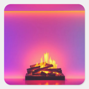 Pink fireplace design square sticker