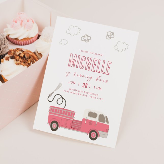 Pink Firetruck Birthday Invitation (Creator Uploaded)