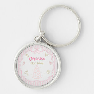 Pink First Birthday Christmas Premium Round Keychain