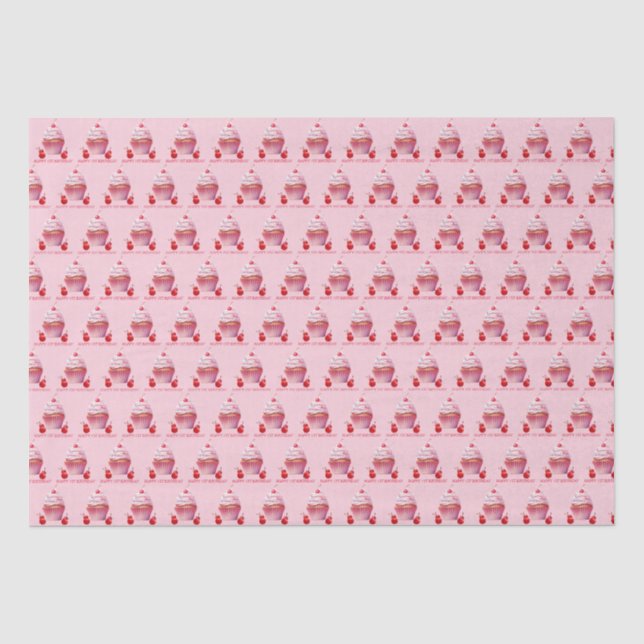 Pink First Cherry & Cupcake Birthday Party  Tissue Paper (Front)