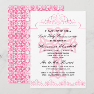 Pink First Holy Communion Cross Invitations
