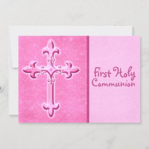 Pink First Holy Communion Invitation