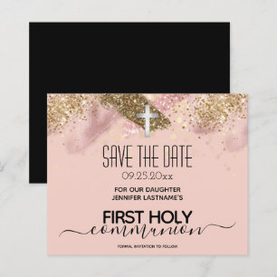 Pink First Holy Communion Save the Date Budget