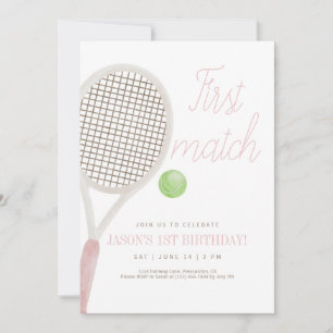 Pink First Match Tennis Invitation Anniversaire
