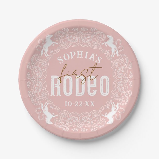 Pink First Rodeo Birthday Paper Plates – Western C (Front)