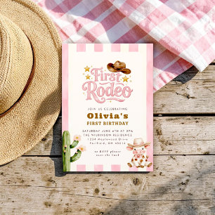 Pink First Rodeo Cowgirl Birthday Invitation