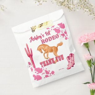 Pink First rodeo cowgirl birthday party thank you Favour Bag