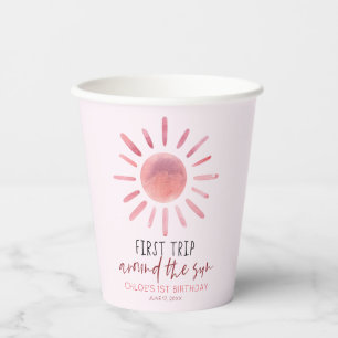 Pink First Trip Around The Sun 1st Birthday Party Paper Cups