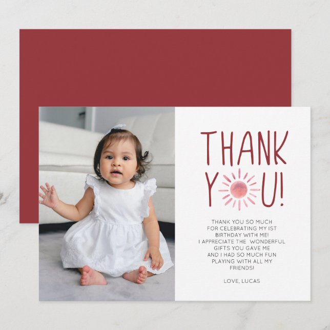 Pink First Trip Around The Sun 1st Birthday Party Thank You Card (Front/Back)