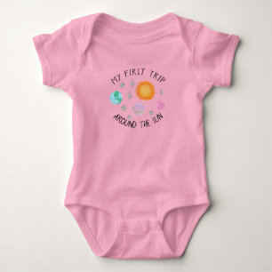 Pink First Trip Around The Sun Girl's 1st birthday Baby Bodysuit