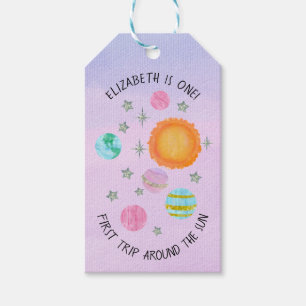 Pink First Trip Around The Sun Girl's 1st birthday Gift Tags