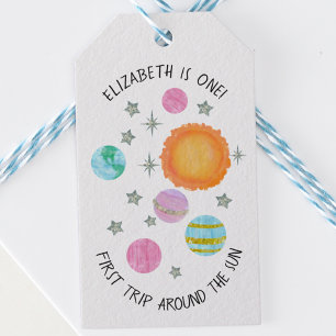 Pink First Trip Around The Sun Girl's 1st birthday Gift Tags