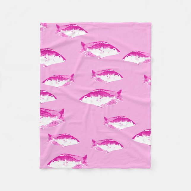 Pink fish fleece blanket (Front)