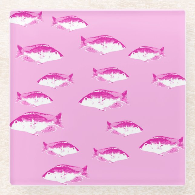 Pink fish glass coaster (Front)