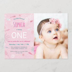Pink Fish Kids Birthday Party Photo Card