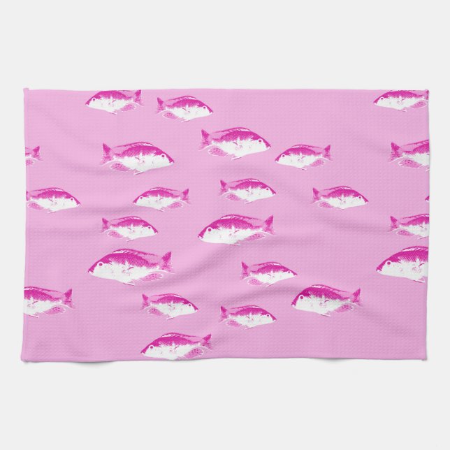 Pink fish kitchen towel (Horizontal)