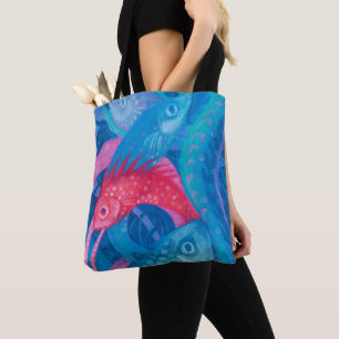 Pink Fish Seaweed Sea Ocean Animals Underwater Art Tote Bag