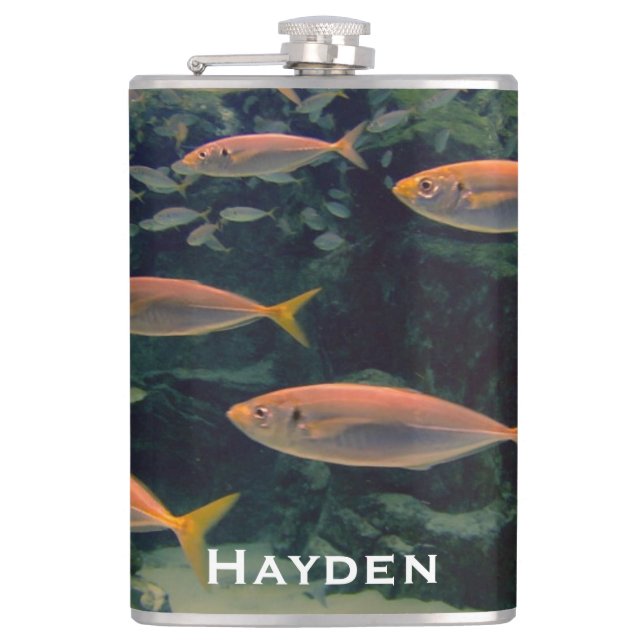 Pink Fish Shoal Underwater Photo Personalised Hip Flask (Front)