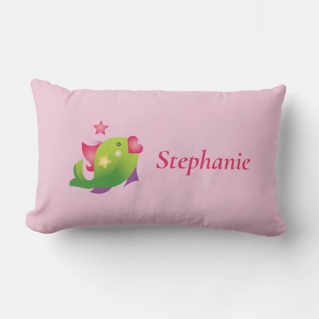 Pink Fish Star Girls Cute Animals Birthday Name Lumbar Pillow (Front)