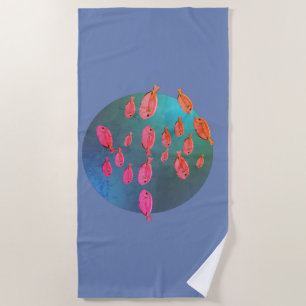 Pink Fishes Art Beach Towel