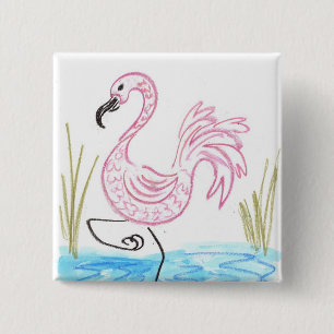 Pink Flamingo #13 2 Inch Square Button