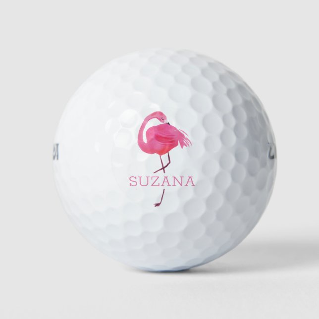 Pink flamingo 2 balles de golf monogramme (Devant)