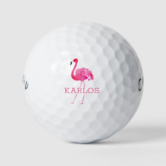 Pink flamingo 2 monogram golf balls (Front)