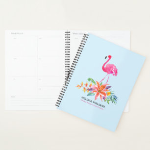 Pink Flamingo 2 & Tropical Hibiscus flowers bouque Planner