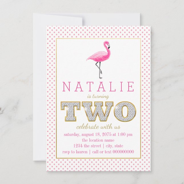 Pink Flamingo 2nd Birthday Party Invitations (Front)