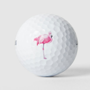Pink Flamingo 3 Watercolor Illustration Golf Balls
