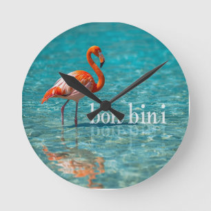Pink flamingo abc islands round clock