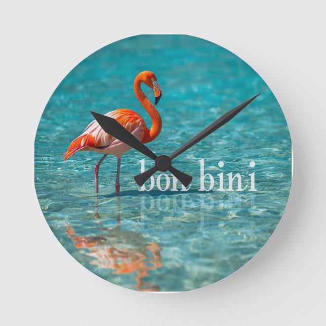 Pink flamingo abc islands round clock (Front)