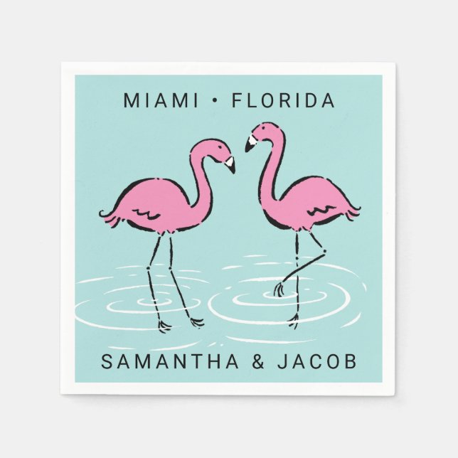 Pink Flamingo Add Names and Location Napkin (Front)