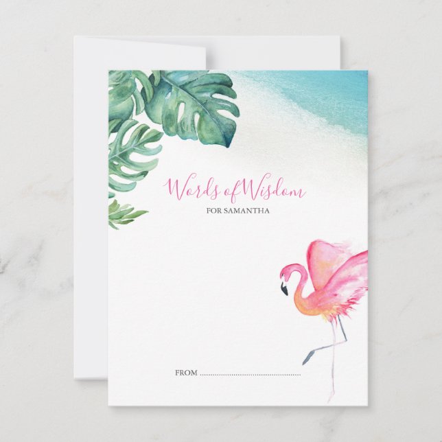 Pink Flamingo and Gingham Baby Shower Advice Cards (Front)