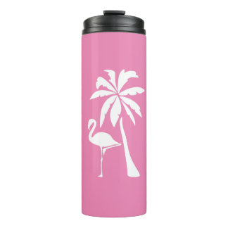 Pink Flamingo and Palm Thermal Tumbler