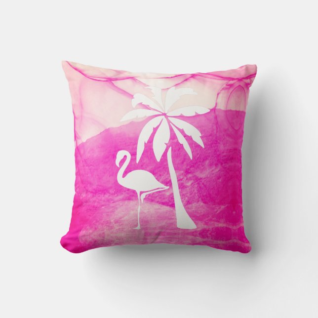 Pink Flamingo and Palm Throw Pillow (Front)