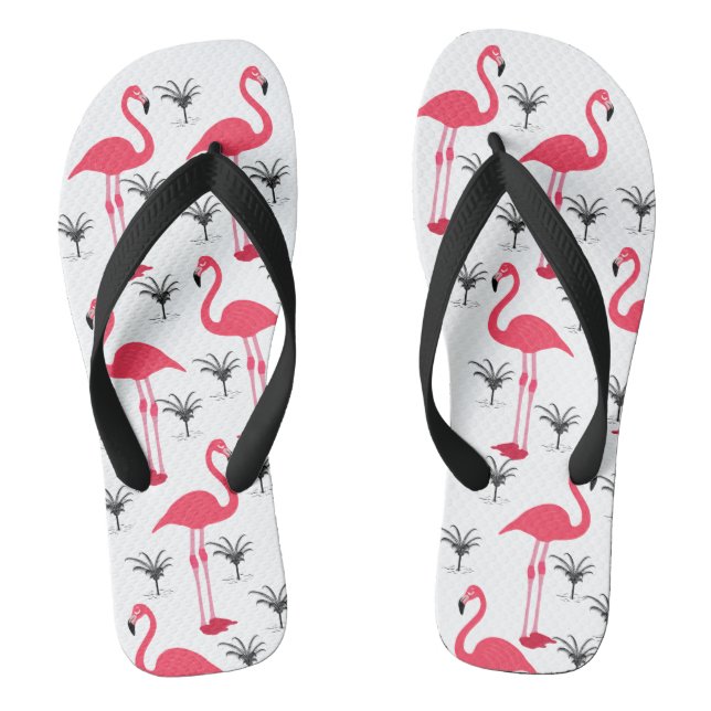 Pink Flamingo and Palm Tree Flip Flops (Footbed)